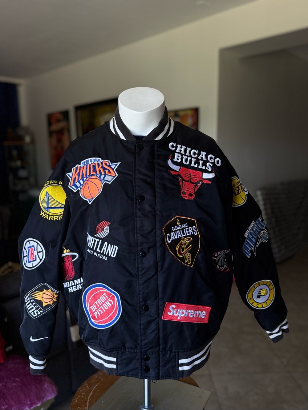 2018 SS18 NIKE x SUPREME NBA TEAMS WARM-UP JACKET BLACK WHITE BOX LOGO Large